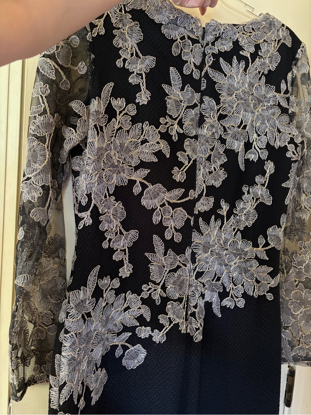 Tadashi Shoji Black Gown with Silver Lace Appliqué | Mother-of-the-bride Dress - Picture 6 of 8